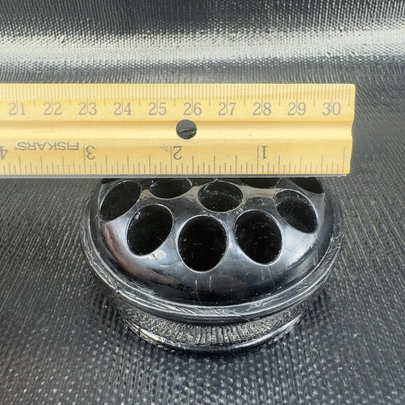 Vintage 19 Hole Flower Frog Black Glass Vintage Glassware Decorative 1980s Decor - Picture 4 of 11